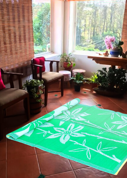 KINGBUY Turquoise Green & White Plastic Chatai Mat 4 X 6 Feet | Foldable Mat Rectangular Floor Sitting Chatai Mats for Home and Outdoor