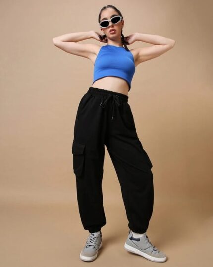 Women's Black Super Loose Cargo Joggers
